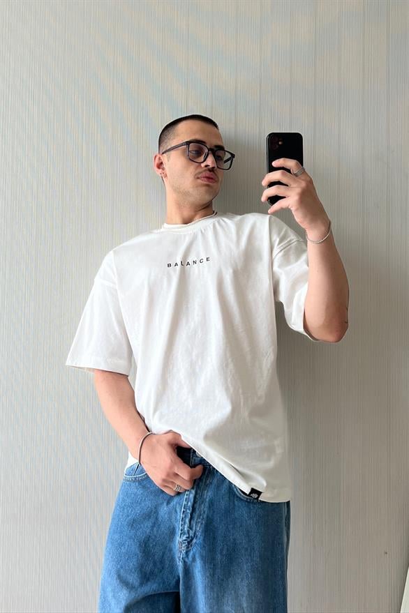 YingYang Baskılı Ekru Oversize Tişört