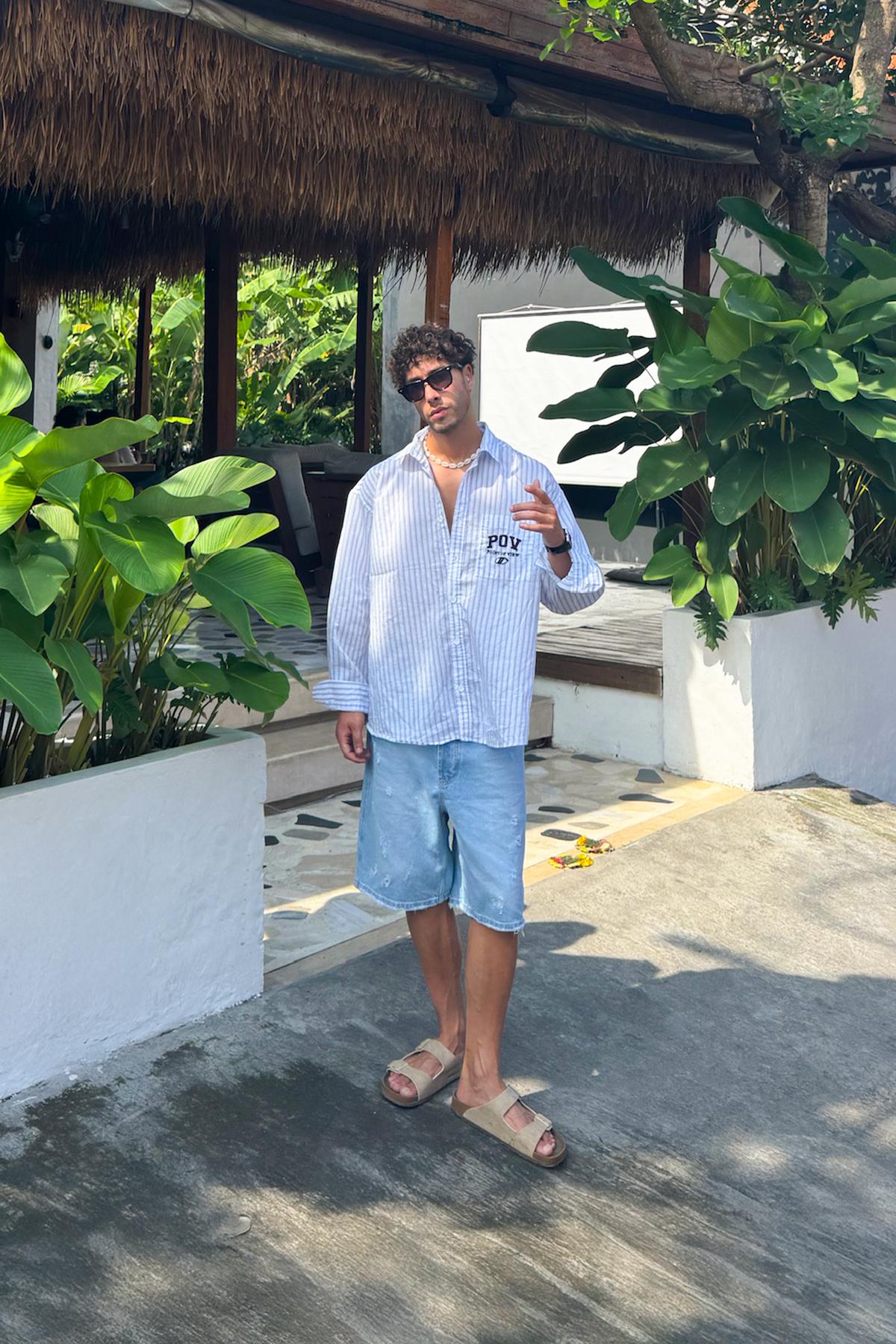 Yırtık Detay Kot Şort Buz Mavi