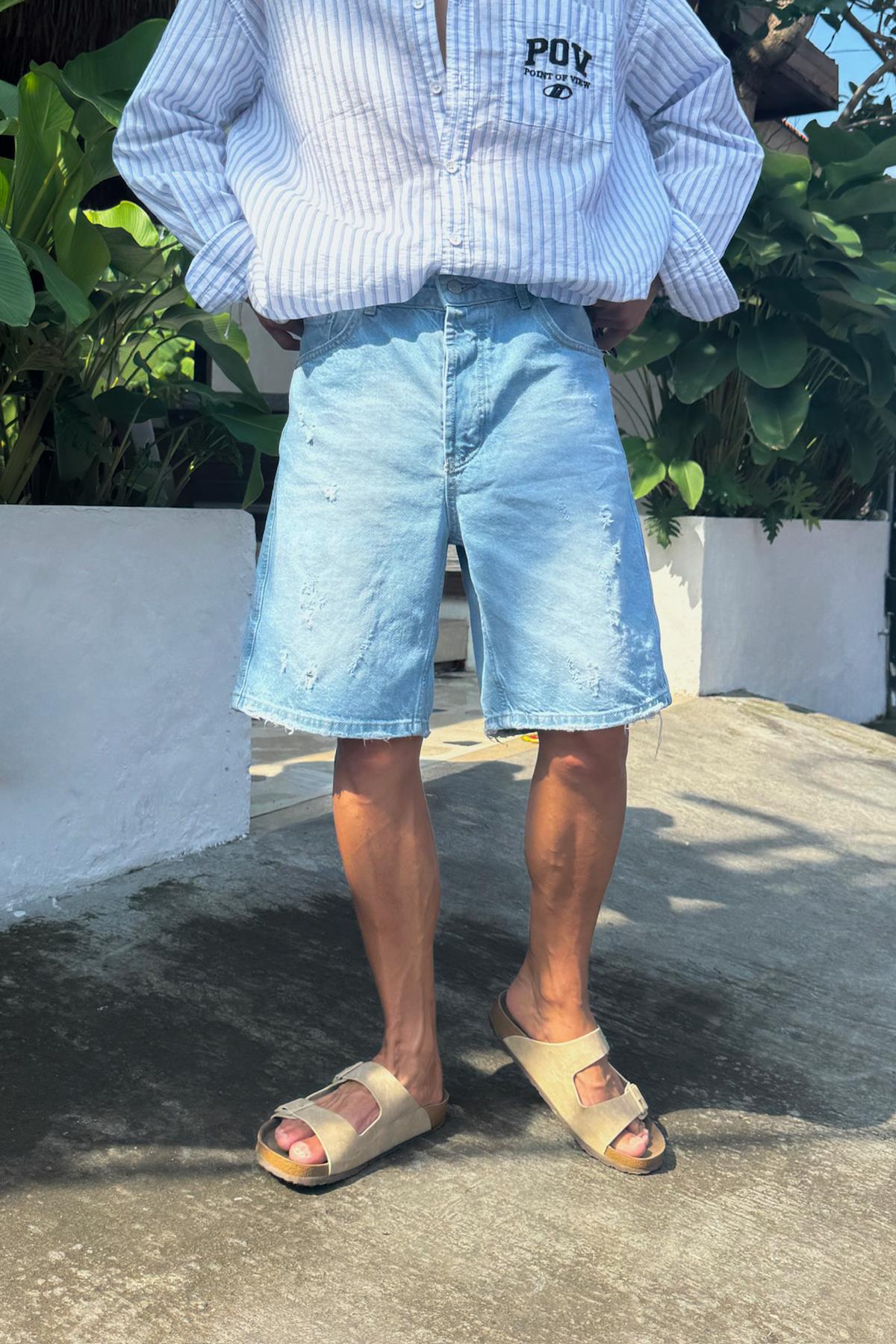 Yırtık Detay Kot Şort Buz Mavi