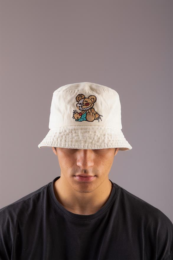 Zombie Teddy Bear Nakışlı Krem Şapka