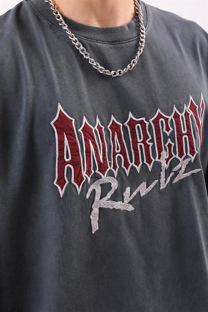 Anarchy Rulz Nakışlı Füme Oversize Tshirt