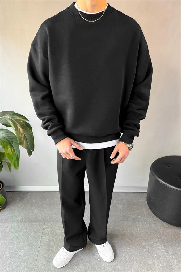 Basic Oversize Siyah Sweatshirt