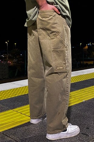 Beige Extra Baggy Fit Carpenter Jean