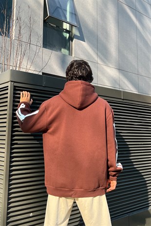 Bone Nakışlı Kahverengi Oversize Sweatshirt