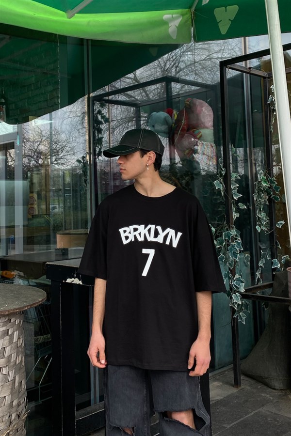 Brooklyn Chest Printed Oversize Siyah Tshirt