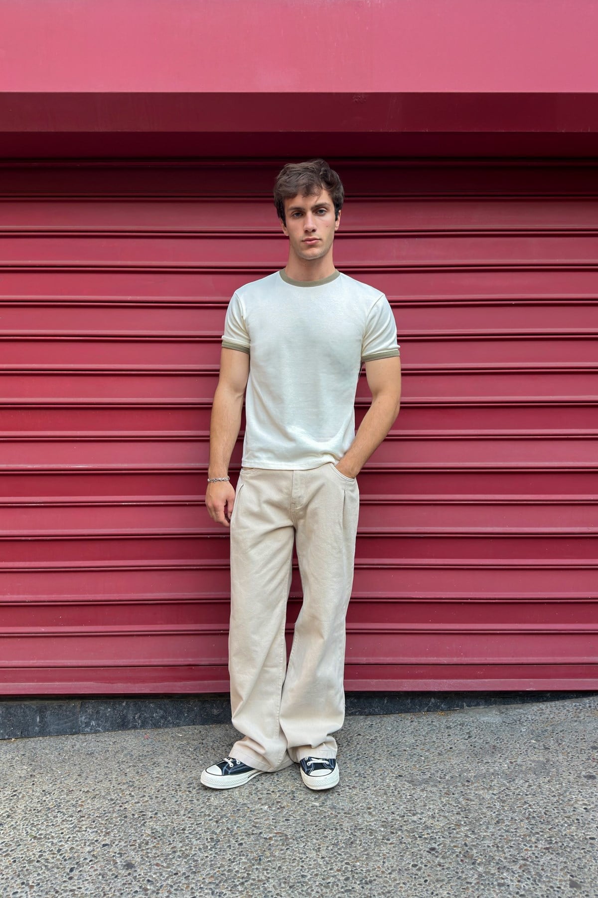 soyy. VLOUR RINGER T(charcoal×azuki) Ecru Khaki Ringer Tee