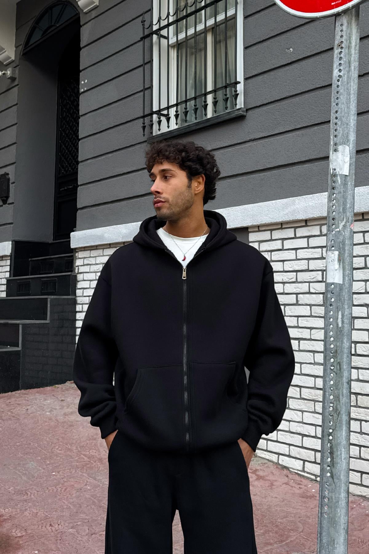 Basic Zip Hoodie Siyah
