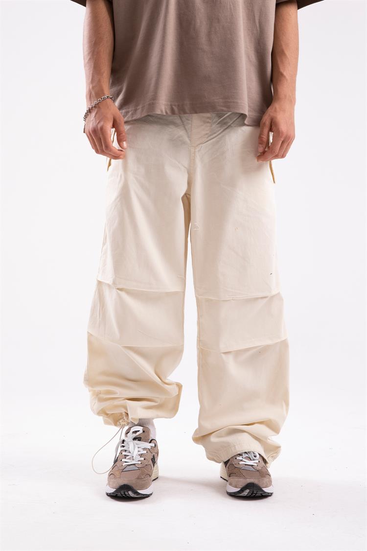 Krem Bel - Paça Lastikli Paraşüt Pantolon - Flaw Wear