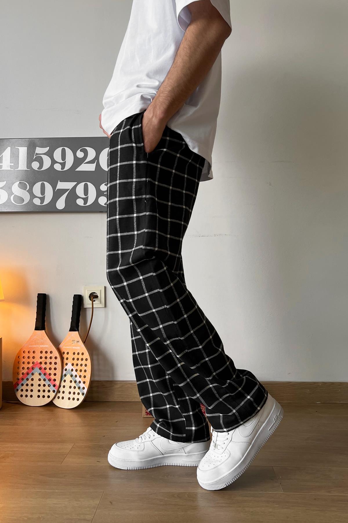 Beli Lastikli Ekose Desenli Pijama Siyah · 2