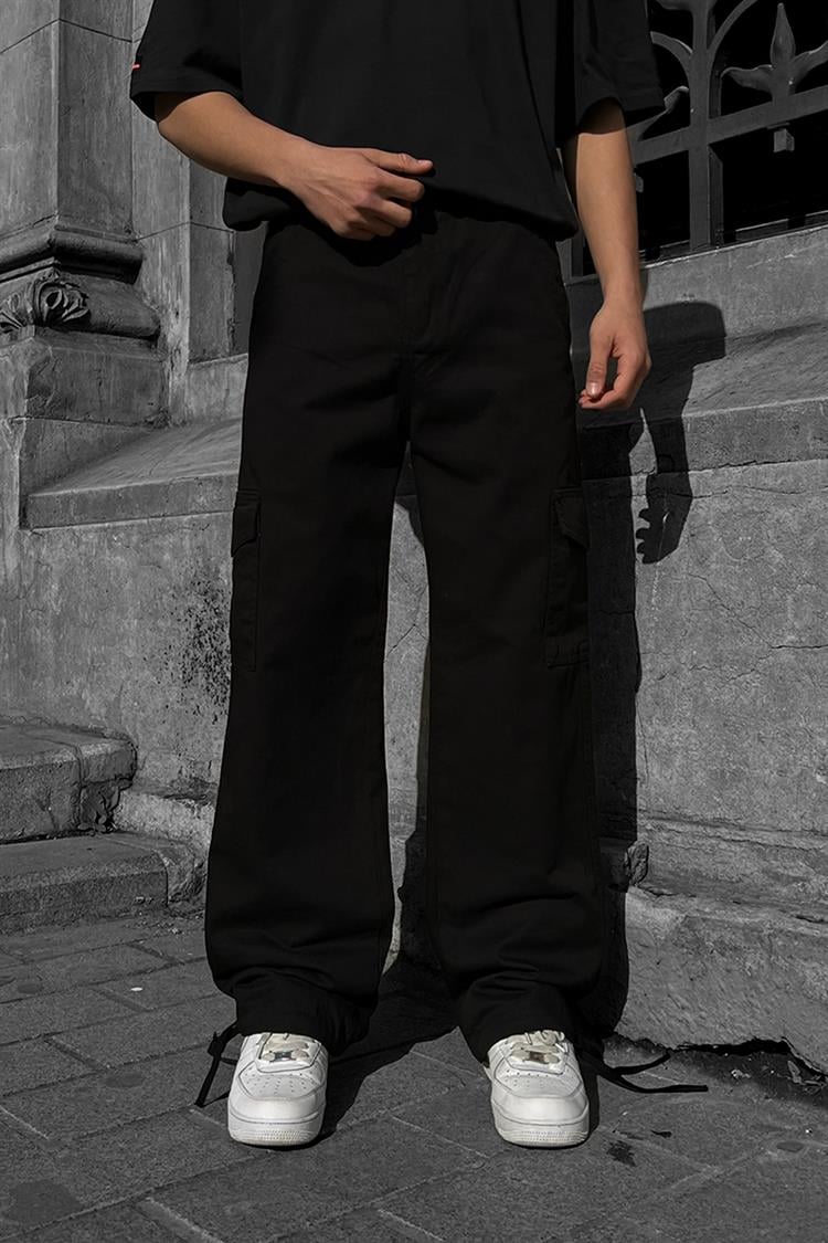 Siyah Cep Detaylı Baggy Pantolon - Flaw Wear