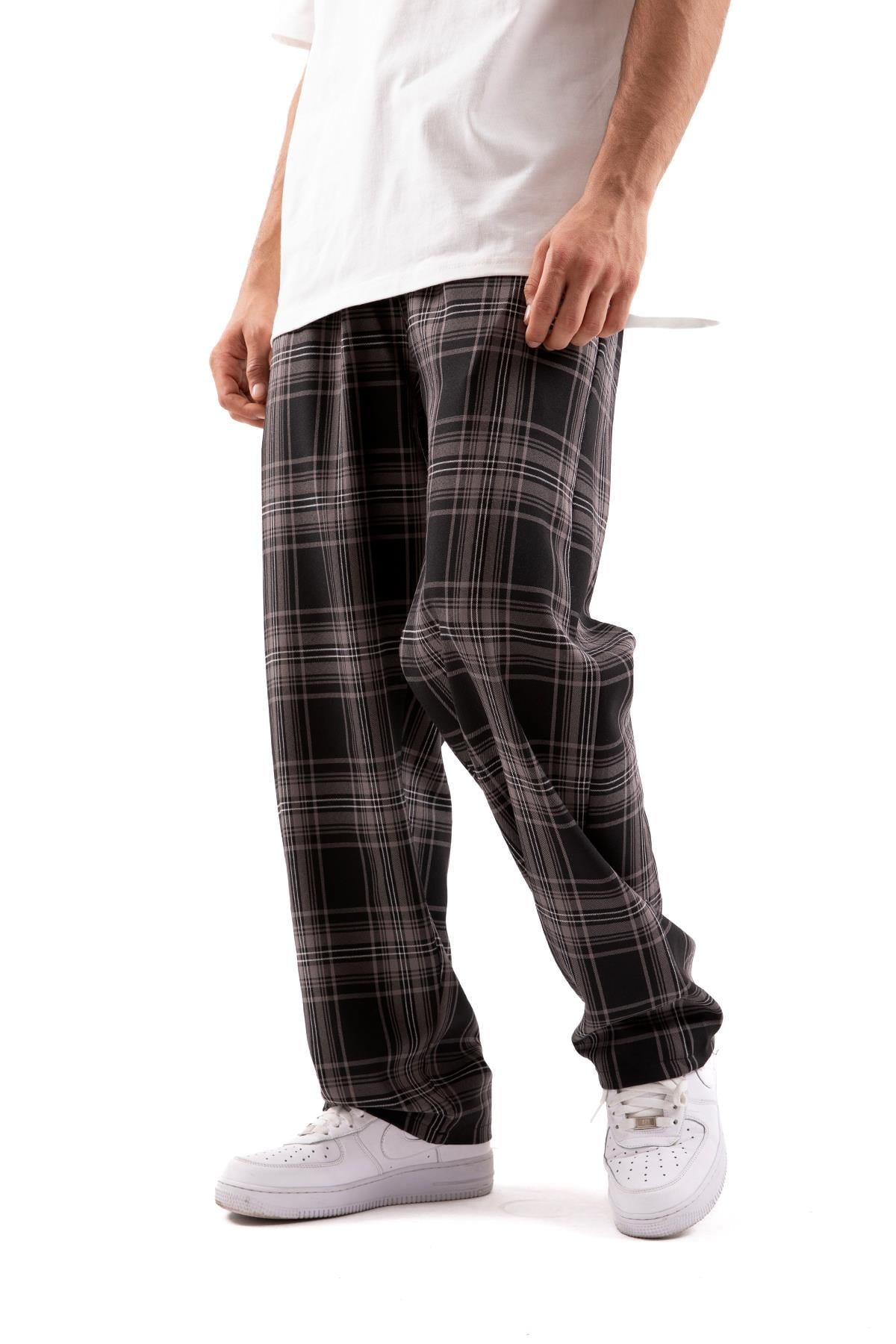 Ekose Desen Bel Lastikli Antrasit Pijama