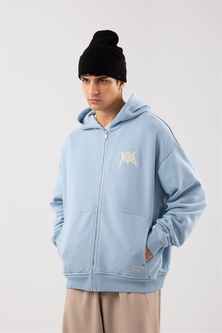 Bebek Mavisi Premium 450 GSM Baby Blue Zip Hoodie Flaw Wear