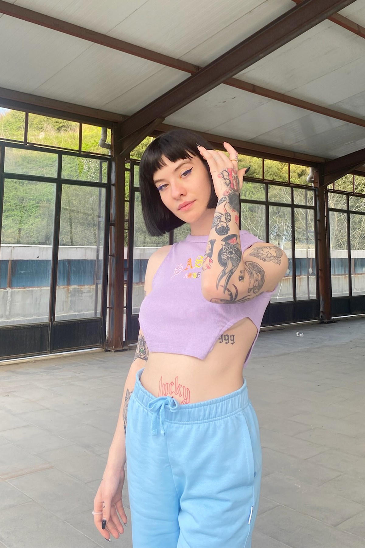 Sassy Angel Nakışlı Lila Crop - Flaw Wears