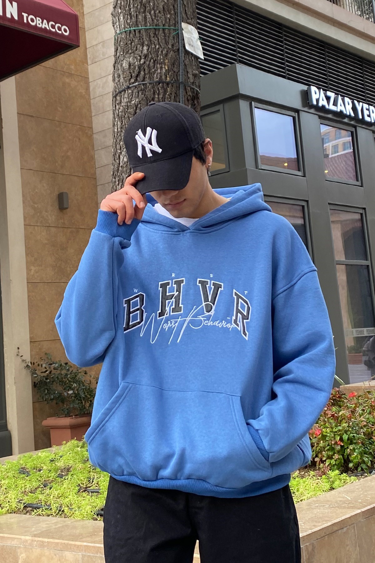 Wrst Bhvr Sky Blue Oversize Premium Hoodie Flaw Wears