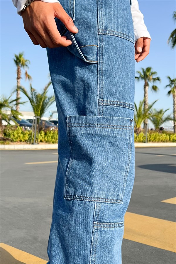 Cargo Pocket Mavi Baggy Jean