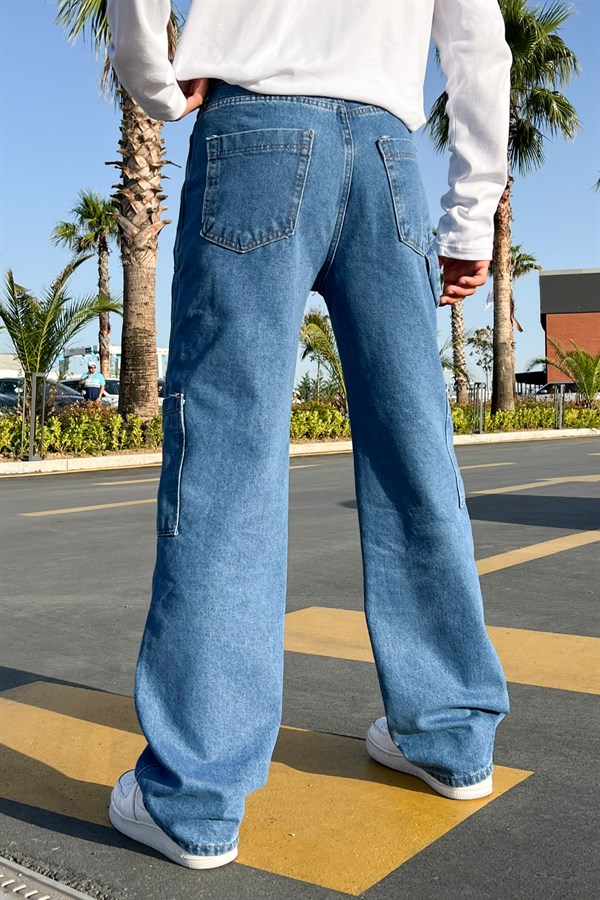 Cargo Pocket Mavi Baggy Jean