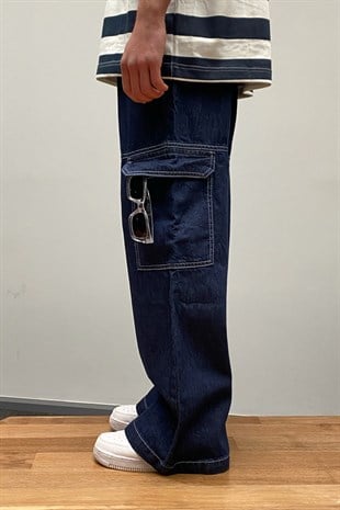 Cargo Pocket Navy Blue Baggy Jean
