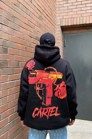 Cartel Overisze Printed Siyah Hoodie