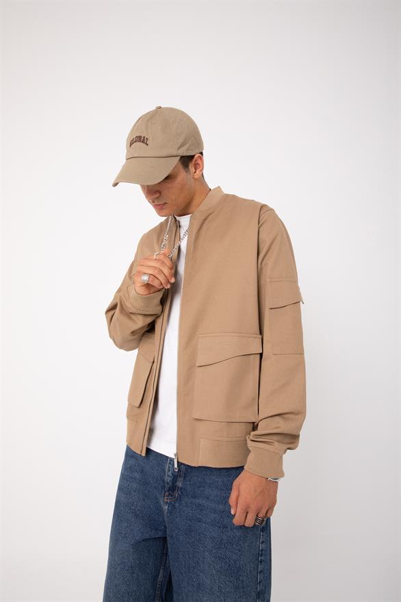 Camel Cep Detayl Camel Bomber Ceket Flaw Wear