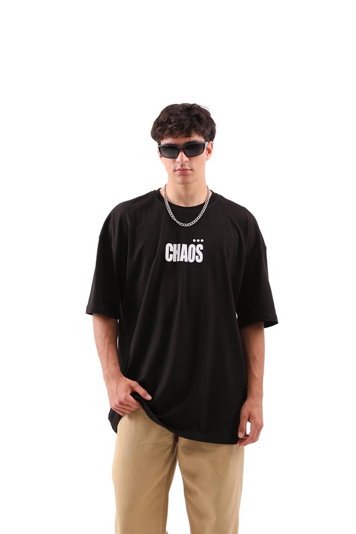 Chaos Baskılı Siyah Oversize Tshirt