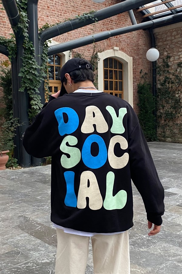 Day Social Oversize Printed Siyah Sweatshirt