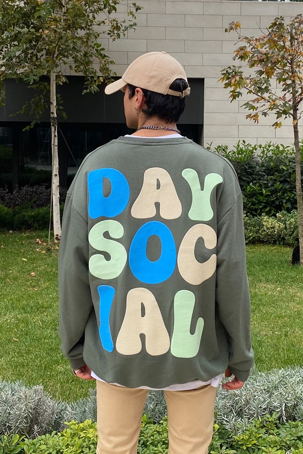 Day Social Oversize Printed Yeşil Sweatshirt