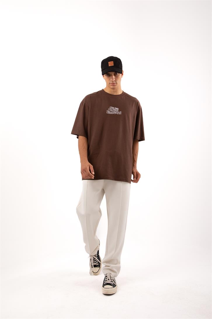 Destroy Streetwear Baskılı Kahverengi Oversize Tişört