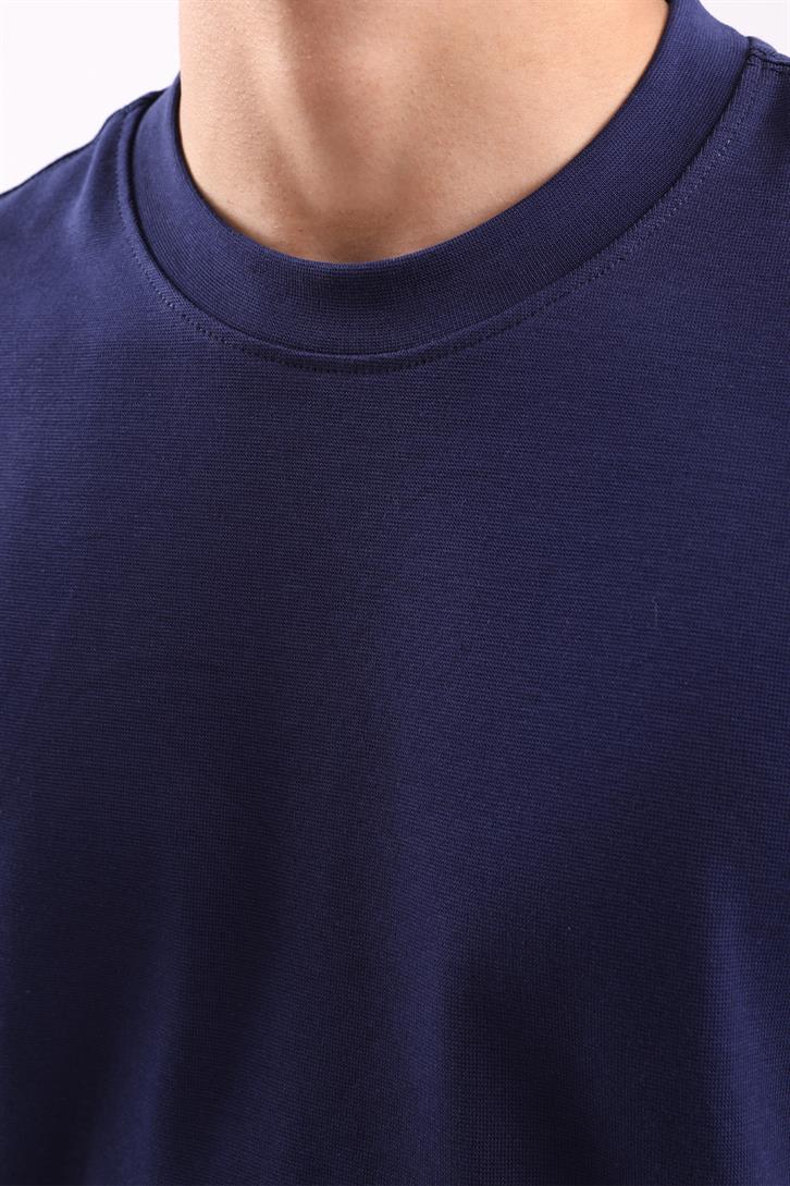 Dikiş Detaylı Lacivert Oversize Tişört