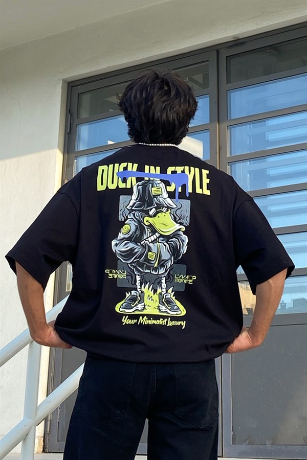 Duck Style Baskìlì Siyah Oversize Tshirt