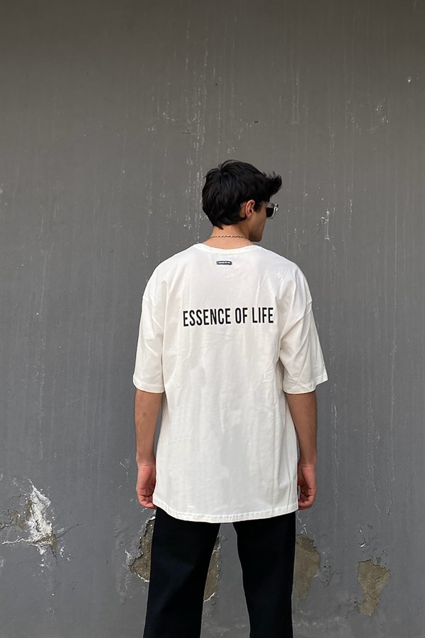 Essence Of Life Printed Oversize Beyaz Tshirt
