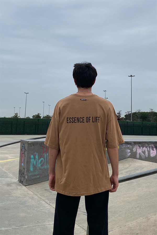 Essence Of Life Printed Oversize Brown Tshirt