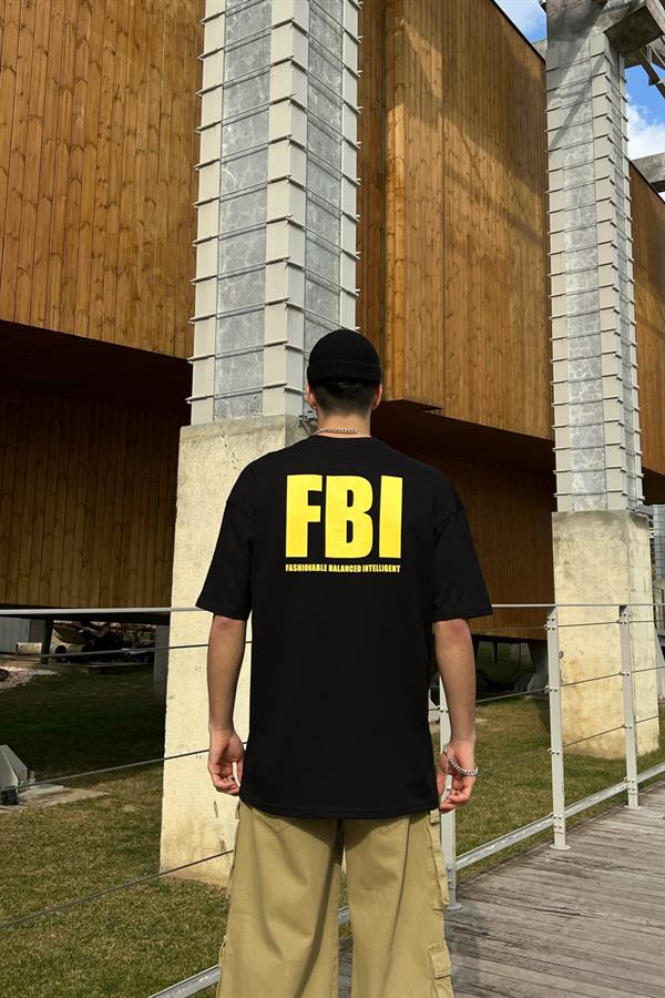 FBI Baskılı Siyah Oversize Tshirt
