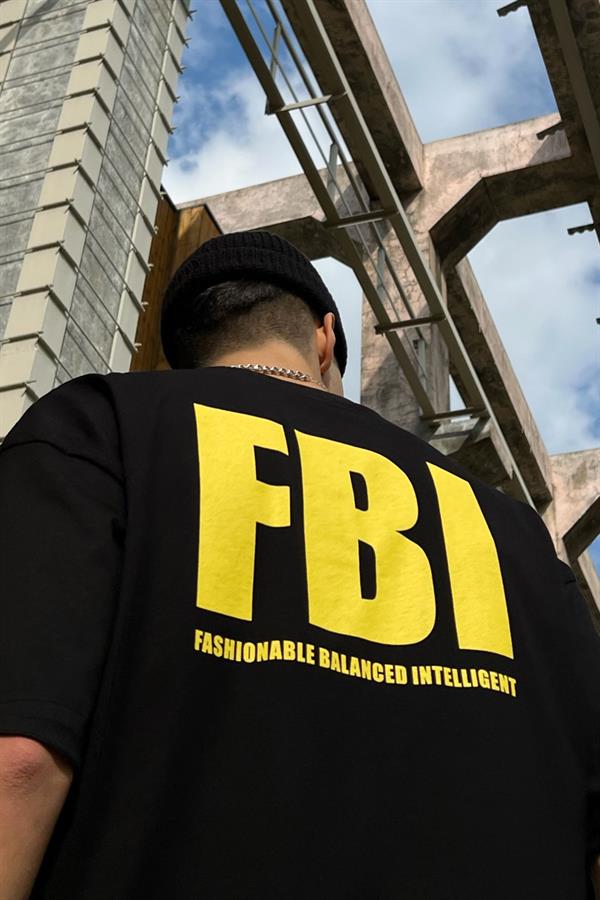 FBI Baskılı Siyah Oversize Tshirt