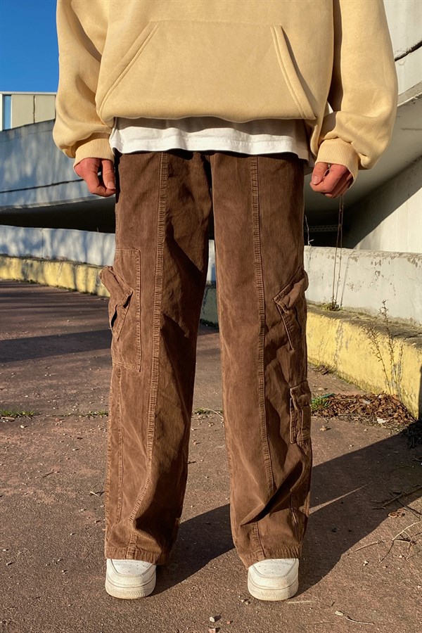 Fitilli Kadife Extra Baggy Fit Dark Brown Pants