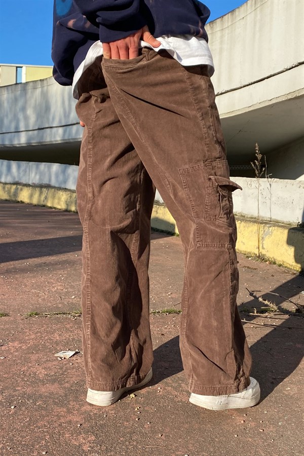 Fitilli Kadife Extra Baggy Fit Soft Brown Pants