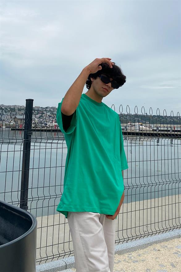 Flaw Atelier Basic Yeşil Oversize Tshirt