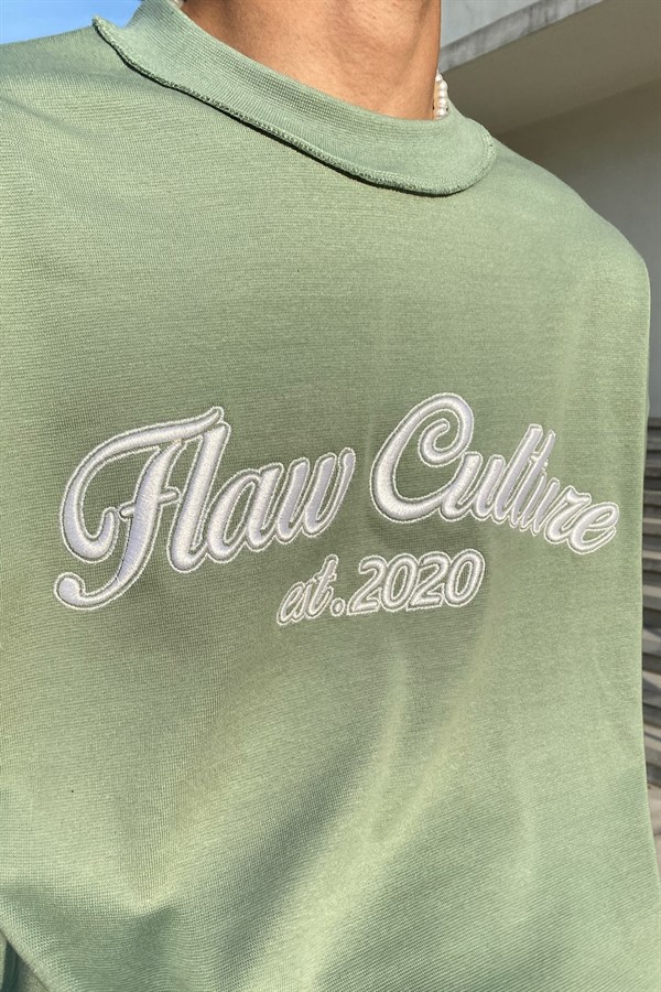 Flaw Atelier Flaw Culture Nakışlı Water Green Oversize Tee