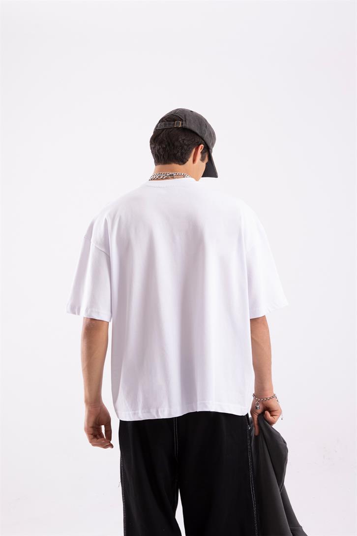 Flaw Atelier Metallic Logo Printed Beyaz Oversize Tshirt