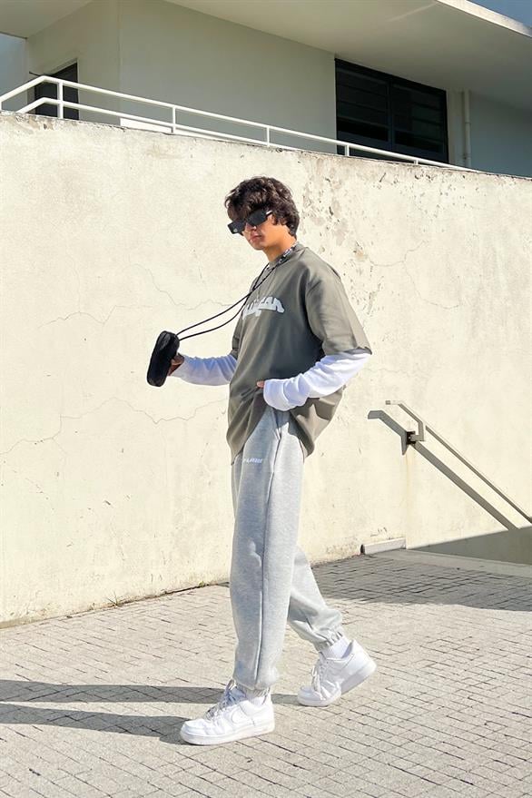 Flaw Atelier Nakışlı Gri İçi Pamuklu Jogger Eşofman Altı
