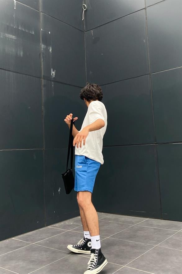 Flaw Atelier Nakışlı Saks Mavi İçi Pamuklu Outfit Şort