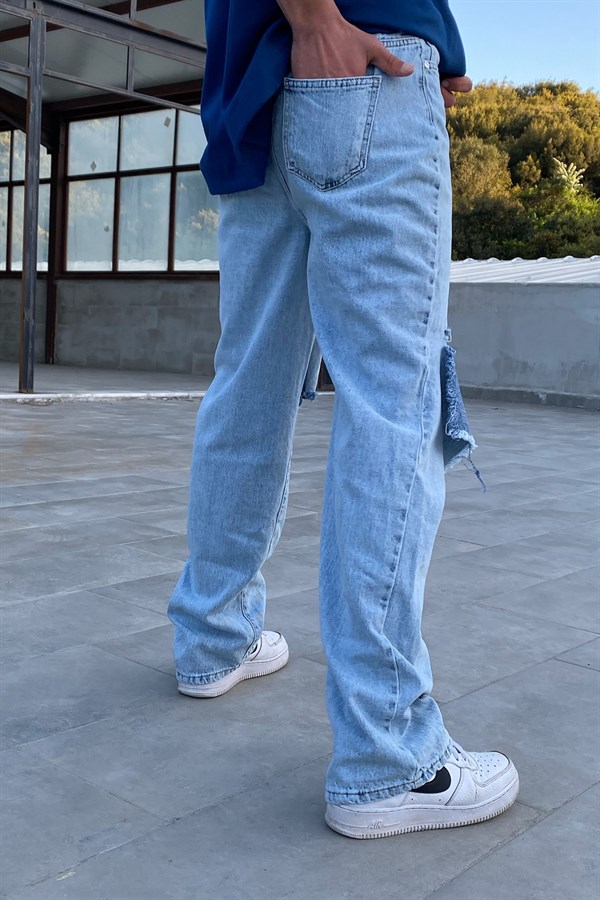Gaping Yırtık Detaylı Buz Mavi Baggy Jean