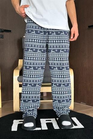 Geyik Desenli Lacivert Pijama Altı