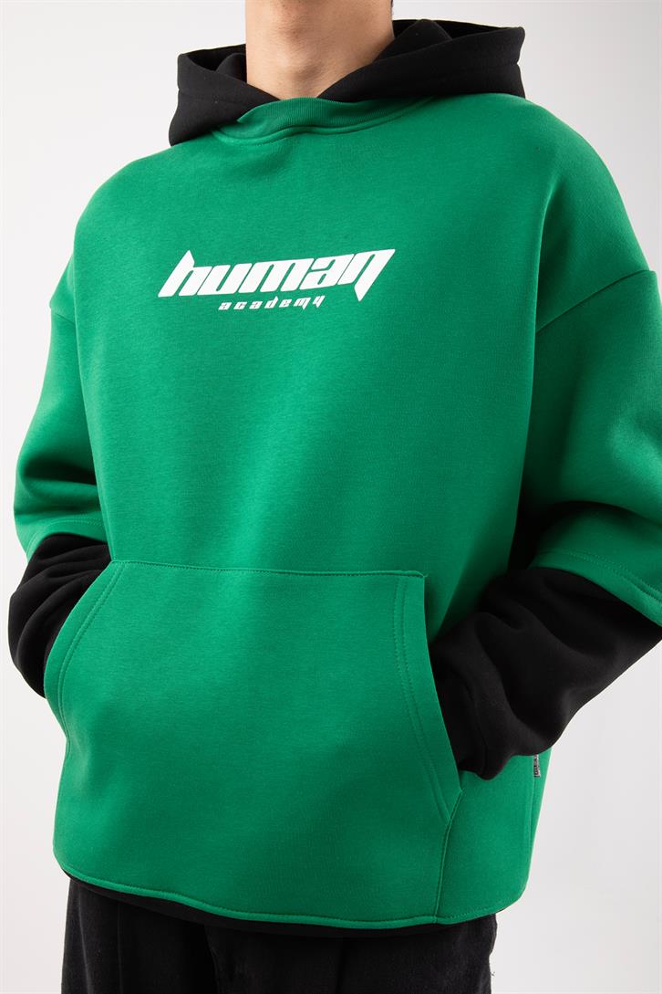 Human Academy 90's Fit Yeşil Hoodie