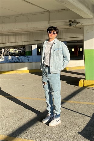İce Blue Oversize Denim Jacket