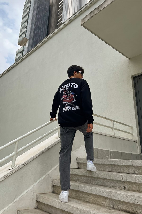 Kyoto Sırt Baskılı Siyah Oversize Sweatshirt