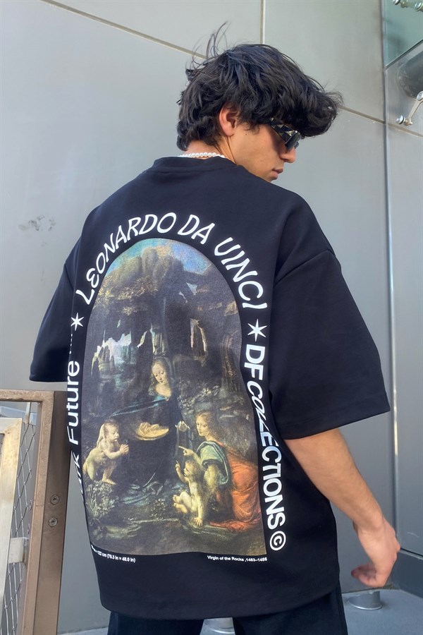 Leonardo Da Vinci Baskılı Oversize Tshirt