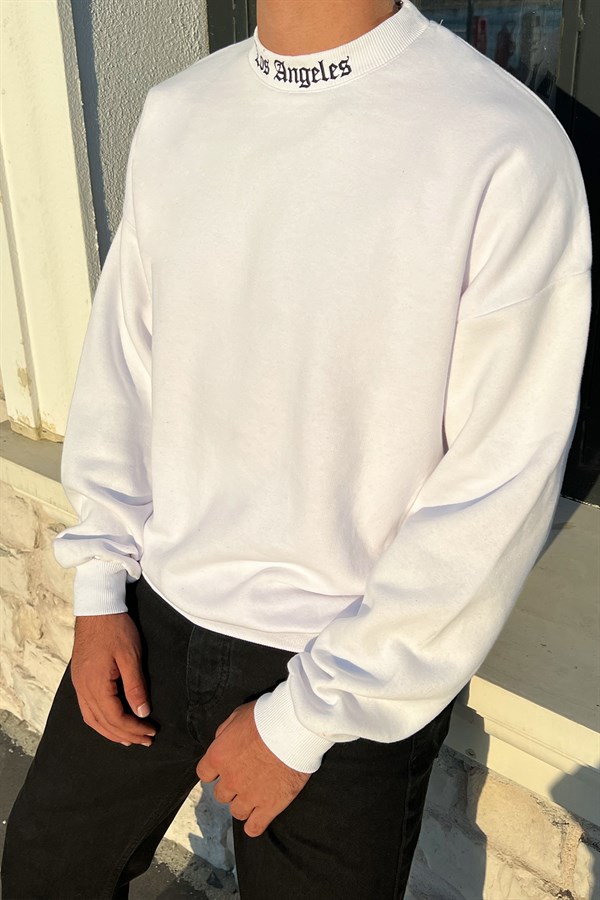 Los Angeles Baskılı BeyazOversize Sweatshirt