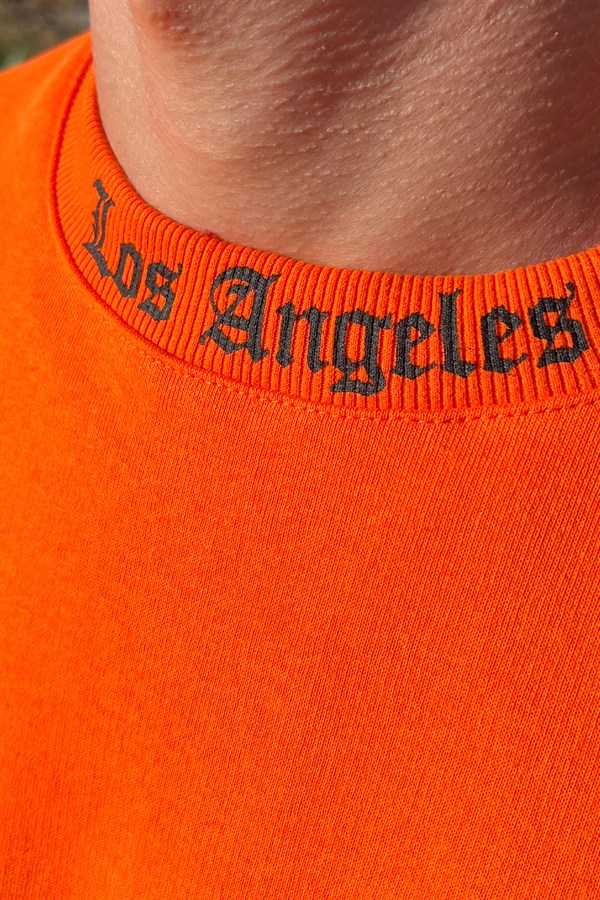 Los Angeles Baskılı Turuncu Oversize Sweatshirt