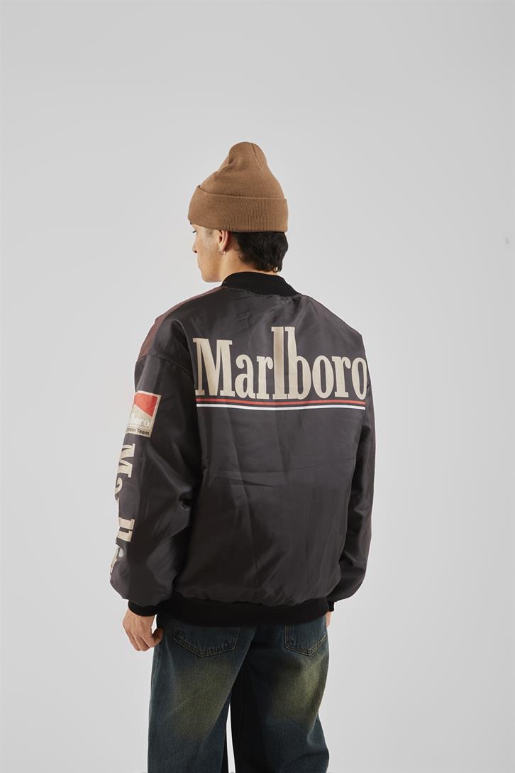 Kahverengi Marlboro Baskılı Paraşüt Kumaş Ceket - Flaw Wear