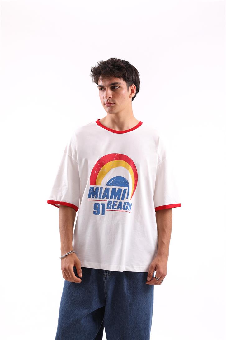 Miami Beach Baskılı Oversize Tshirt
